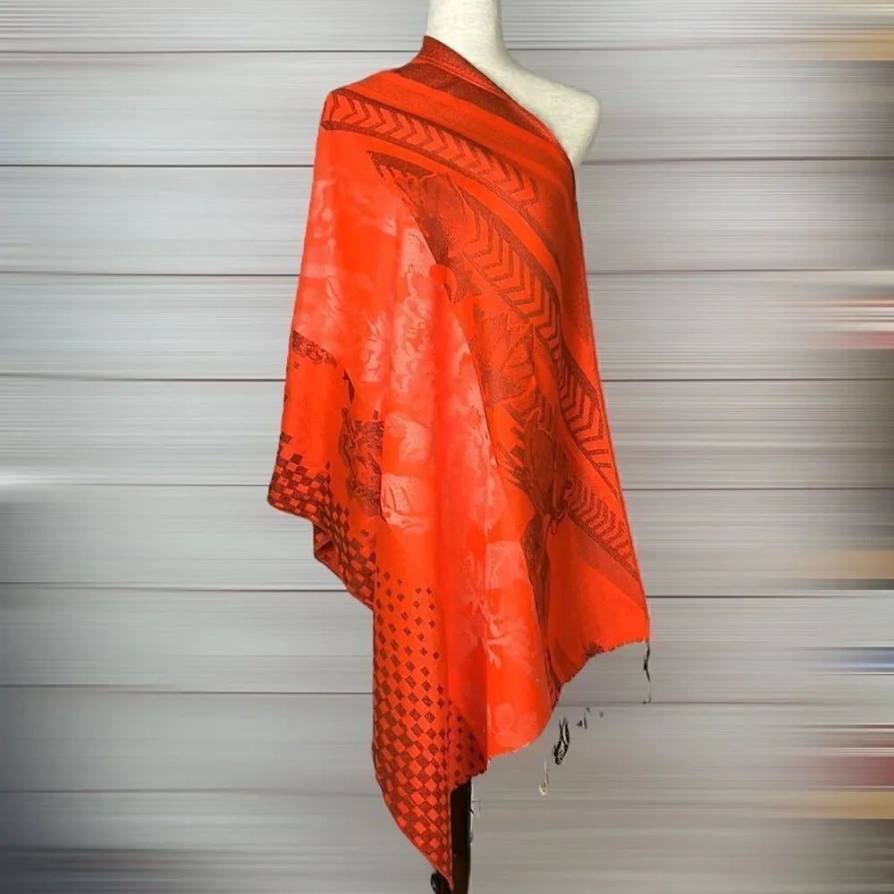 NWOT Orange Jacquard Scarf Wrap